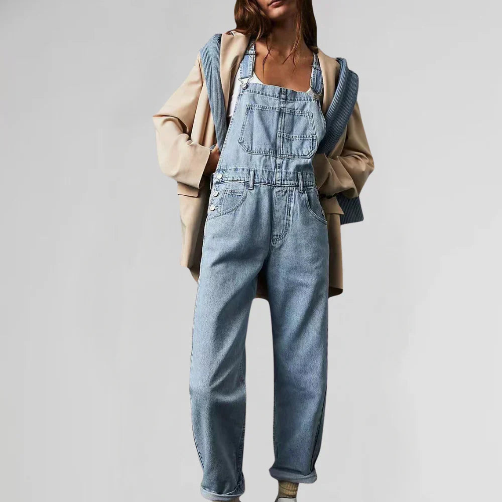 Charlotte Jeans Jumpsuit Damen – Elegant und Bequem, figurbetonter Schnitt mit Knopfleiste