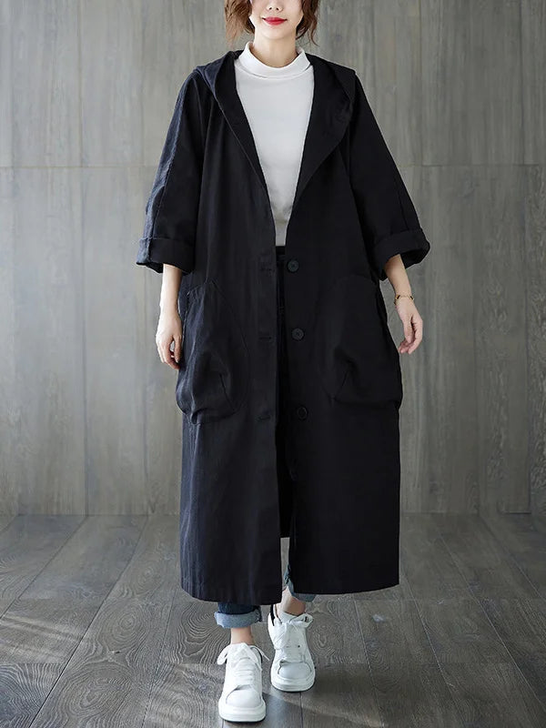 Selena Trenchcoat Damen – Langer Jacke mit Kapuze & Elegantem Schnitt für Regenwetter