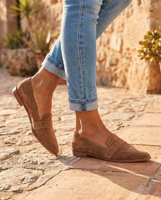 Dana ortopediska mocka loafers för dam i khaki
