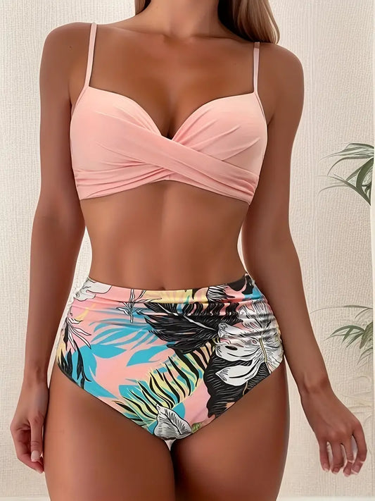 Bikini-Set für Damen Cea – Tropischer V-Ausschnitt Badeanzug mit hoher Taille und schmeichelhaftem Schnitt
