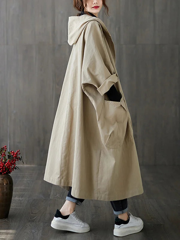 Selena Trenchcoat Damen – Langer Jacke mit Kapuze & Elegantem Schnitt für Regenwetter