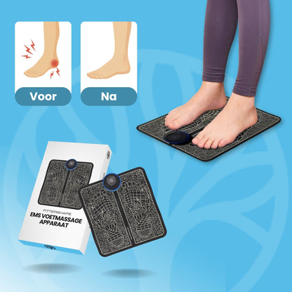 Person som använder EMS fotmassageapparat för ödembehandling