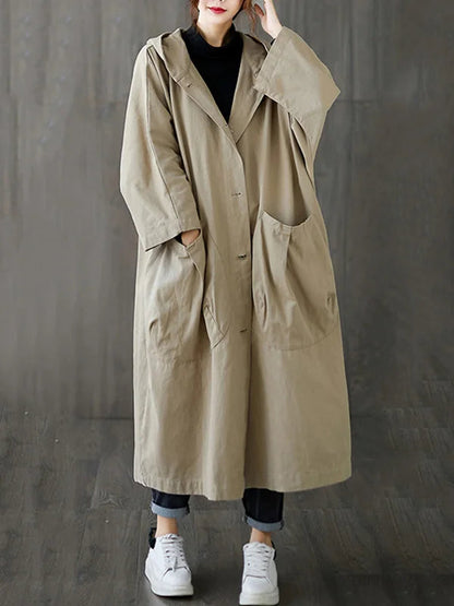 Selena Trenchcoat Damen – Langer Jacke mit Kapuze & Elegantem Schnitt für Regenwetter