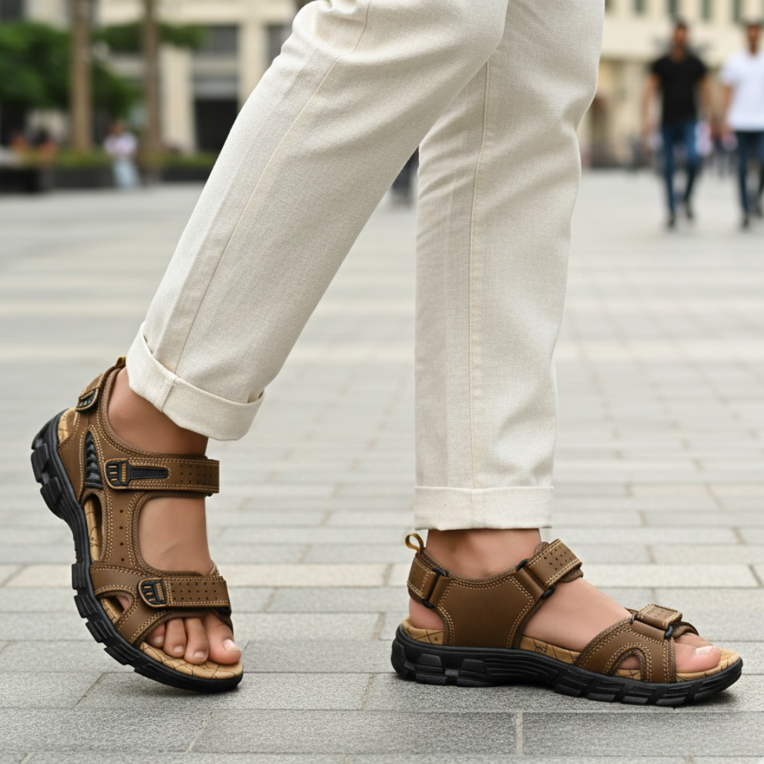 Fenrir sandal i premium läder – sedd från sidan med öppen andningsbar design
