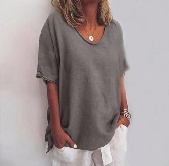Ana Blouse Femme Classique – Loose Fit Blouse with Short Sleeves for a Casual Look