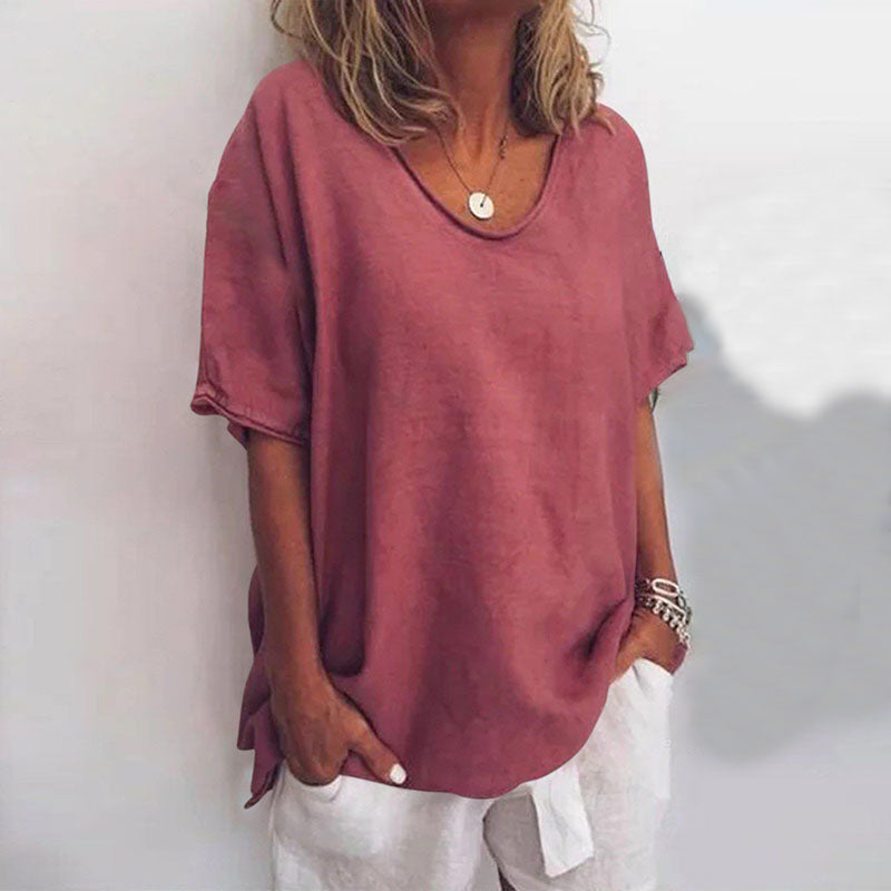 Ana Blouse Femme Classique – Loose Fit Blouse with Short Sleeves for a Casual Look
