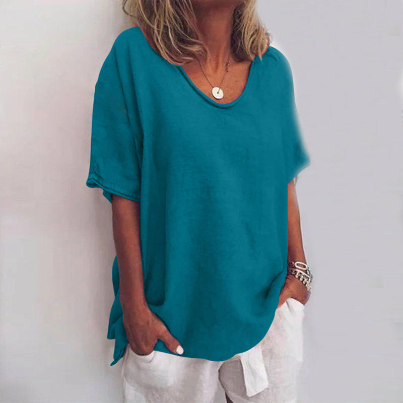Ana Blouse Femme Classique – Loose Fit Blouse with Short Sleeves for a Casual Look