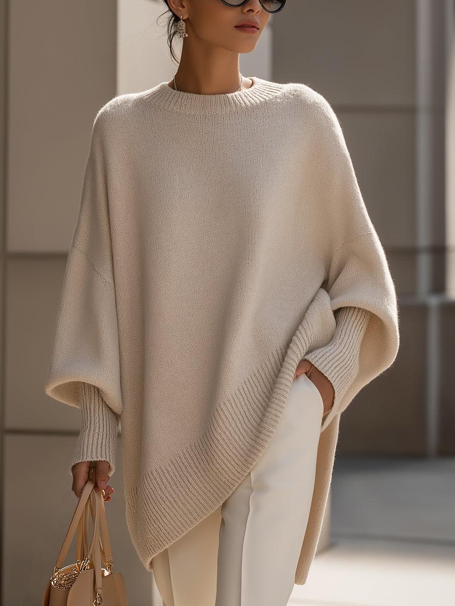 Mira oversized poncho i beige mjuk stickad kvalitet för dam