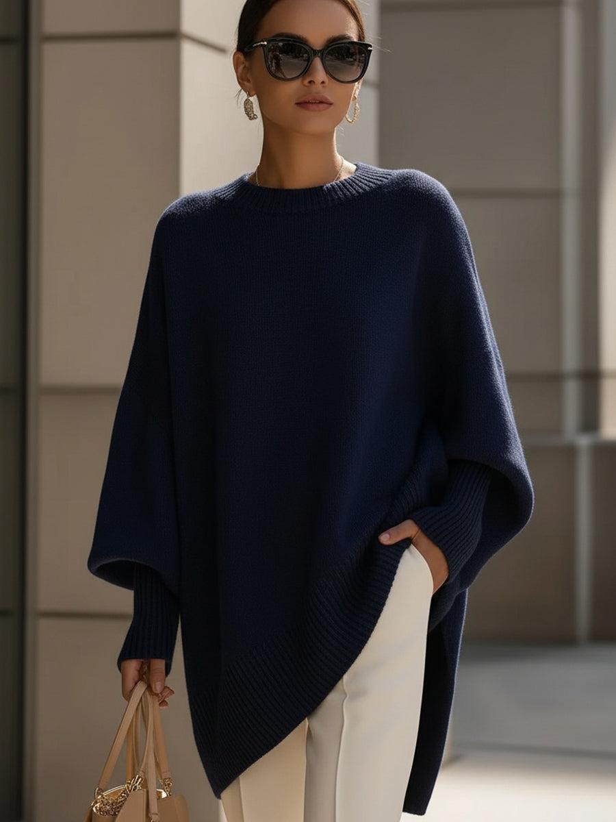 Mira poncho i svart polyester-ullblandning med asymmetrisk fåll