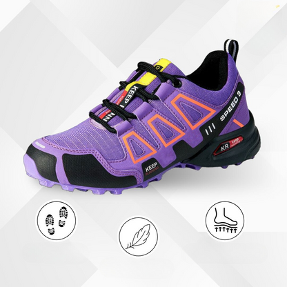 Sidovy av Stigens ergonomiska vandringssneakers med stötdämpande sula