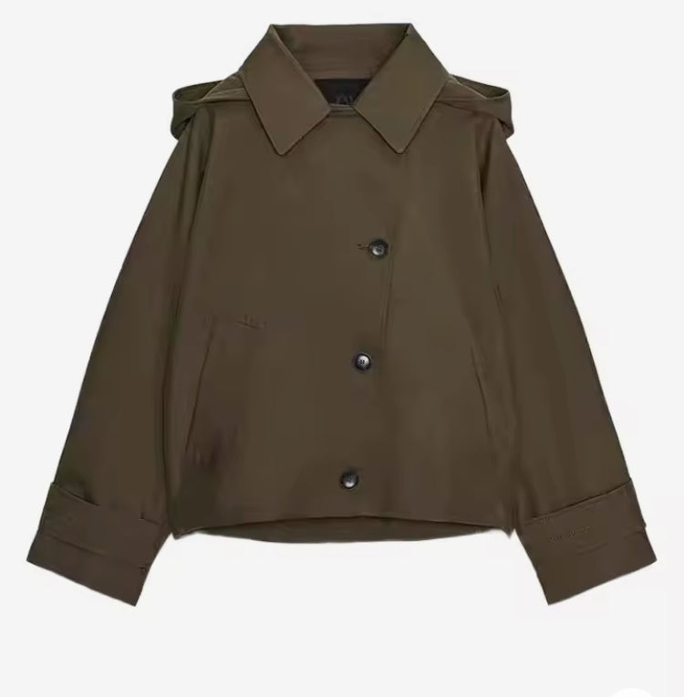 Velaria trenchcoat med diskret huva – sidovy