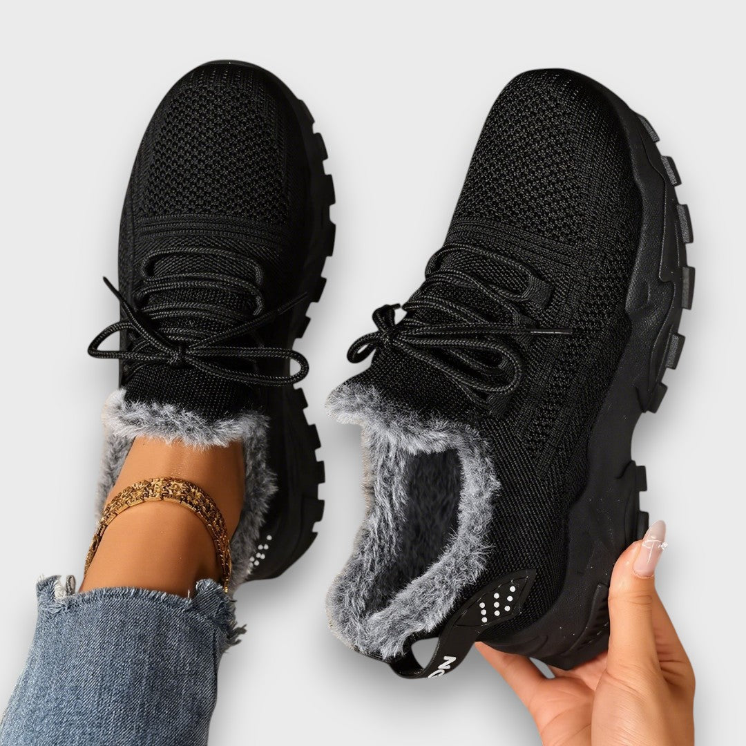 Vinna dam vinter sneakers med snörning i svart – varm fejlpälsfoder och lätt sula