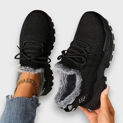 Vinna dam vinter sneakers med snörning i svart – varm fejlpälsfoder och lätt sula