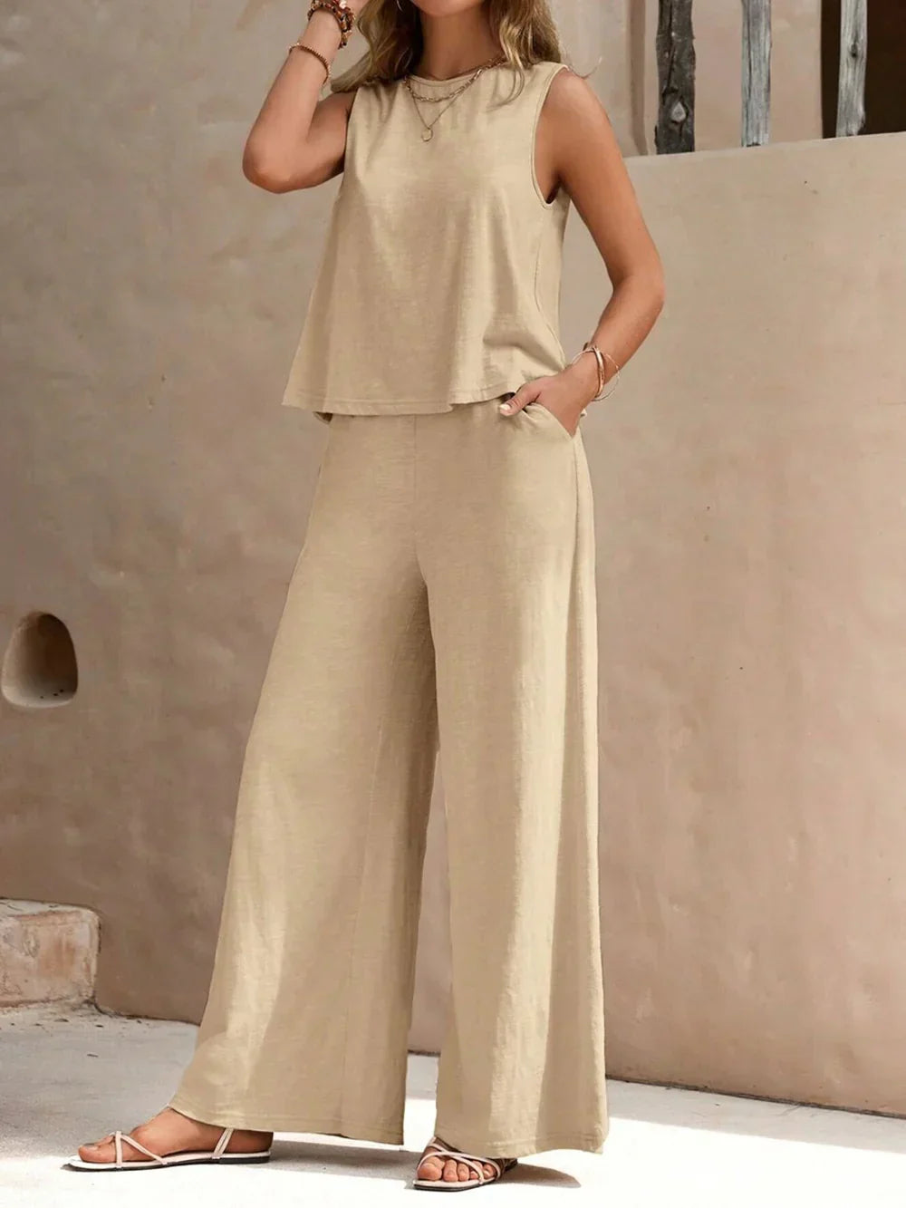 Molly Women's Summer Set – 2-Piece Outfit with Casual Top and Flowing Pants